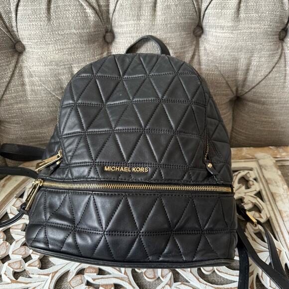 Michael Kors Black Quilted Backpack with Geometric Design - Picture 9 of 11